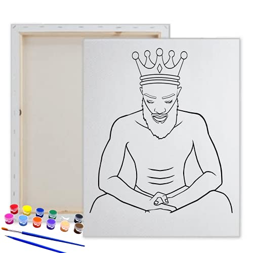 Essenburg Pre Drawn Canvas Painting Kit | King Pharaoh Valentines Pre Drawn Stretched Canvas Kit | Adult Sip and Paint Party Favor | DIY Date Night Couple Activity (S 8x10 CANVAS ONLY)