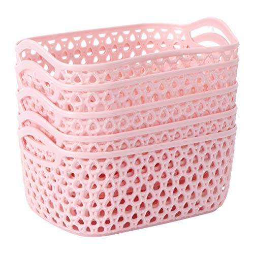 Hemoton 5PCS Sundries Organizer Plastic Storage Basket Storage Bin Cloth Storage for Home Container(Pink)