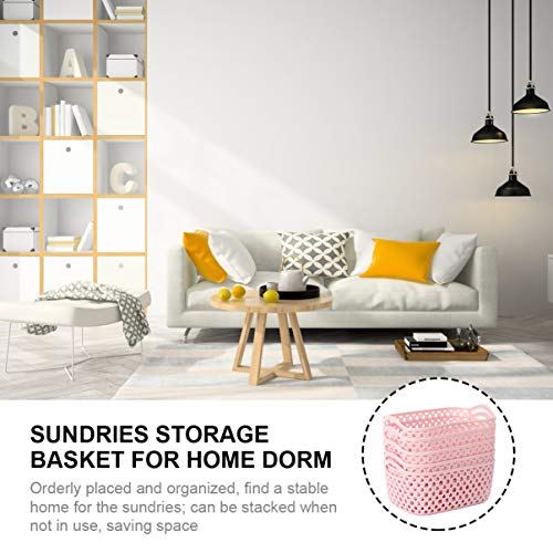 Hemoton 5PCS Sundries Organizer Plastic Storage Basket Storage Bin Cloth Storage for Home Container(Pink)