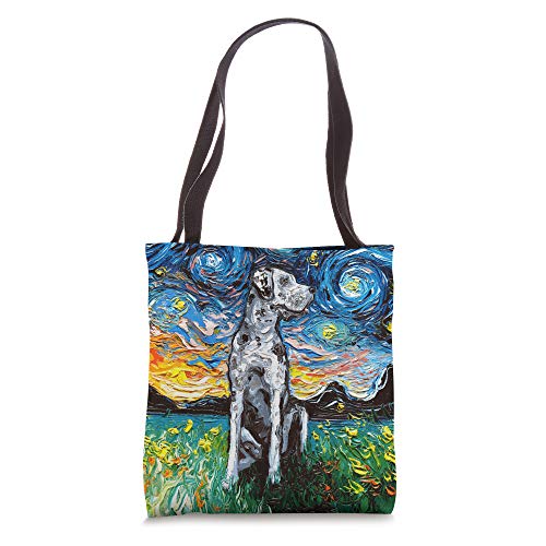 Merle Great Dane Starry Night Impressionist Dog Art by Aja Tote Bag