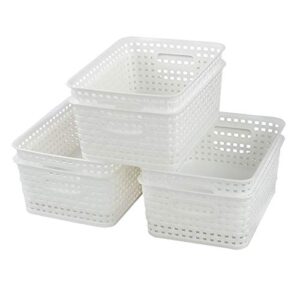 sosody plastic woven storage baskets, small classroom baskets, white, 6 packs