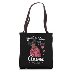 just a girl who loves anime and k-pop african american afro tote bag