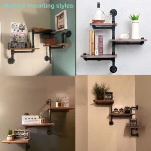 tonchean Industrial Rustic Shelving Wall Wood Pipe Ladder Floating Shelves Wall Mounted Corner Shelves for Bathroom Kitchen Office-Pipe Shelves with Wood Planks