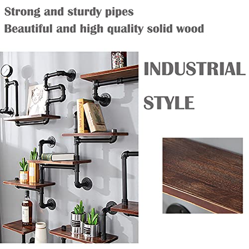tonchean Industrial Rustic Shelving Wall Wood Pipe Ladder Floating Shelves Wall Mounted Corner Shelves for Bathroom Kitchen Office-Pipe Shelves with Wood Planks