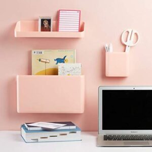 Poppin Wall Shelf - Blush. Removable Adhesive Strips, Magnets and Screws Included. Three Mounting Options and Weight Capacities. Durable Plastic Polystyrene.