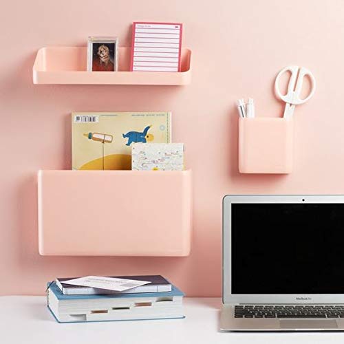 Poppin Wall Shelf - Blush. Removable Adhesive Strips, Magnets and Screws Included. Three Mounting Options and Weight Capacities. Durable Plastic Polystyrene.