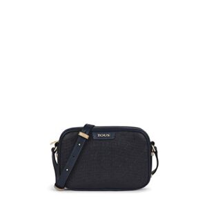 tous navy blue synthetic leather crossbody bag for women, 7x23x16 cm, script collection