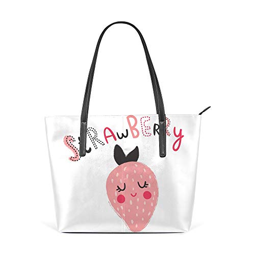 Large Work Tote Bags Women's PU Leather Fashion Cute Strawberry Handbags Shopper Bag Casual Bag