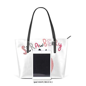 Large Work Tote Bags Women's PU Leather Fashion Cute Strawberry Handbags Shopper Bag Casual Bag