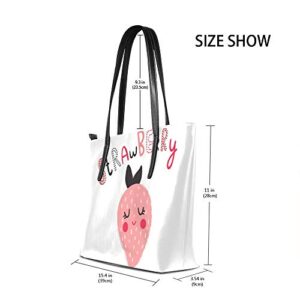 Large Work Tote Bags Women's PU Leather Fashion Cute Strawberry Handbags Shopper Bag Casual Bag