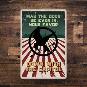 HomDeo Wall Decor Metal 8 x 12inch - Hunger Games May The Odds Be Ever in Your Favor Sign Tin Sign Personalized Metal Signs