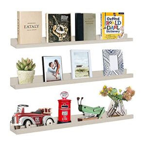 calenzana wall mounted floating shelves, 3 pack 24 inch and 3 pack 36 inch photo picture ledge shelf for living room bathroom bedroom kitchen office, creamy white