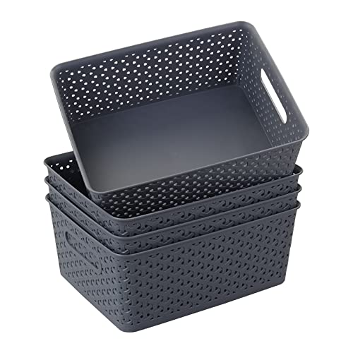 Inhouse Plastic Basket Tray, 8 Quart Plastic Baskets, 4 Packs (Grey)