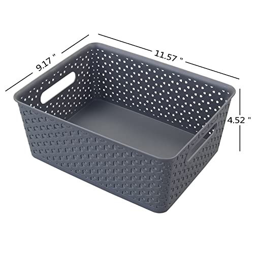 Inhouse Plastic Basket Tray, 8 Quart Plastic Baskets, 4 Packs (Grey)