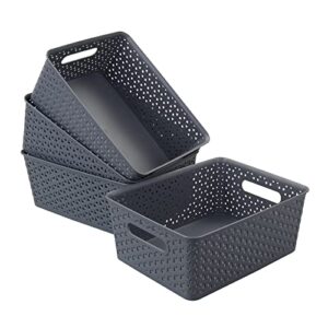 Inhouse Plastic Basket Tray, 8 Quart Plastic Baskets, 4 Packs (Grey)