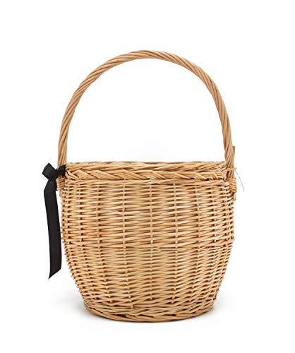 Miuco Womens Wicker Basket Bag Handmade Straw Rattan Bamboo Bag With Lid Handbag Medium