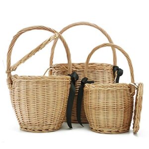 Miuco Womens Wicker Basket Bag Handmade Straw Rattan Bamboo Bag With Lid Handbag Medium