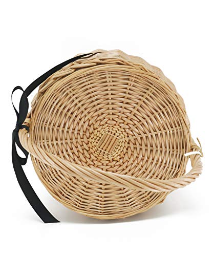 Miuco Womens Wicker Basket Bag Handmade Straw Rattan Bamboo Bag With Lid Handbag Medium