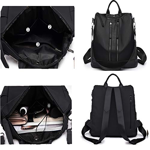 fun young Backpack Purse for Women,Casual Fashion Oxford Cloth Waterproof Shoulder Bags with Earphone Hole(BLACK)