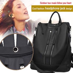 fun young Backpack Purse for Women,Casual Fashion Oxford Cloth Waterproof Shoulder Bags with Earphone Hole(BLACK)