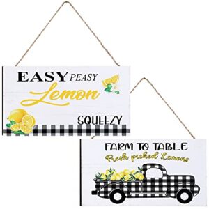 jetec 2 pieces lemons wooden sign lemon kitchen decor and accessories vintage truck sign lemon squeezy wood wall decor farm to table fresh picked for summer home kitchen bar coffee wall decoration