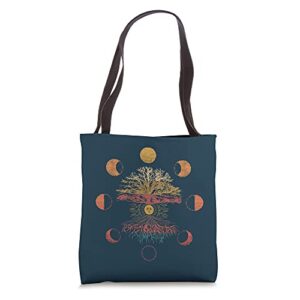 Phases of the Moon Hippie Life 60's 70's Retro Tree Vibe Tote Bag