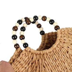 Comeon Natural Straw Bag, Hand Woven Casual Tote Bag Summer Beach Bag, Bead decoration Handle Handbags (Camel)