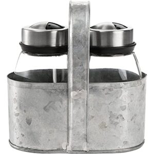 wuweot salt and pepper shakers with caddy set, farmhouse galvanized retro vintage style, rustic vintage restaurant and kitchen table decor