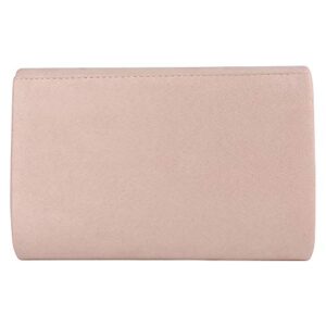 VG Bags Womens Chic Nude Pink Suede Evening Clutch Crossbody Handbag with Chain Strap Medium