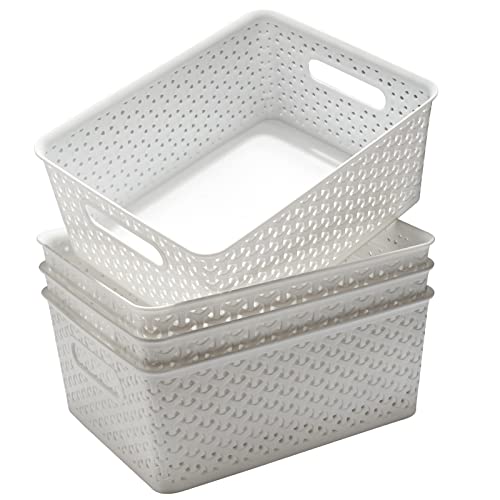 Eslite Plastic Storage Baskets,11.4X8.9X4.7",Pack of 4 (White)