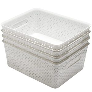 Eslite Plastic Storage Baskets,11.4X8.9X4.7",Pack of 4 (White)