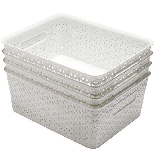 Eslite Plastic Storage Baskets,11.4X8.9X4.7",Pack of 4 (White)