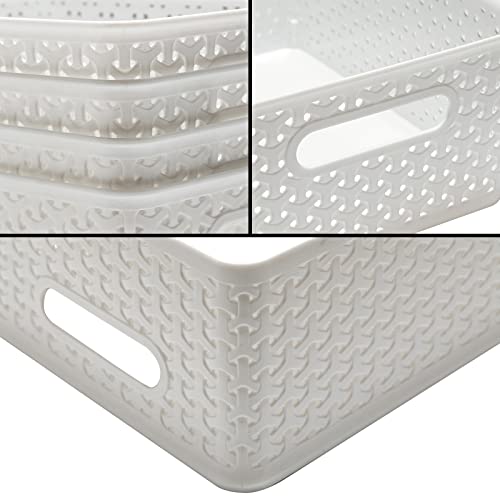 Eslite Plastic Storage Baskets,11.4X8.9X4.7",Pack of 4 (White)