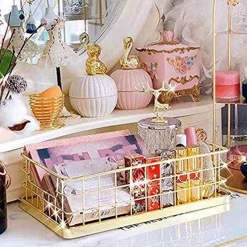 VALINK Wire Storage Basket, Iron Storage Basket Simple Hollow Metal Wire Desktop Organizer Modern Multifunctional Sundries Holder for Home