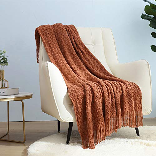 CREVENT Home Farmhouse Decor Rustic Couch Sofa Chair Bed Throw Blanket, Soft Warm Light Weight for Travelling in Spring Summer (50''X60'' Caramel/Rust Burnt Orange)