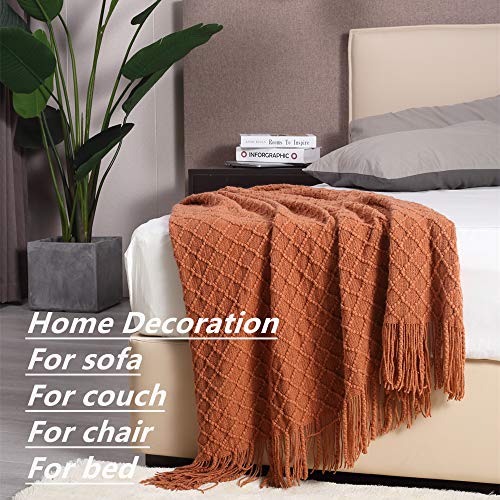 CREVENT Home Farmhouse Decor Rustic Couch Sofa Chair Bed Throw Blanket, Soft Warm Light Weight for Travelling in Spring Summer (50''X60'' Caramel/Rust Burnt Orange)