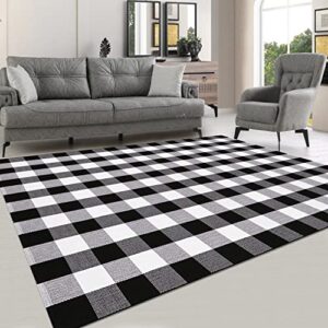 lhljoyu buffalo plaid rug black and white check rugs extra large 5′ x 7′ machine washable carpet retro lattice checkered outdoor rug for living room dining room bedroom farmhouse(plaid, 5′ x 7′)