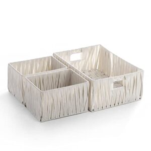 bino 3 pack woven resin basket organizer – shelf organizer with built-in carry handles (white)