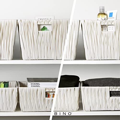 BINO 3 Pack Woven Resin Basket Organizer - Shelf Organizer with Built-in Carry Handles (White)