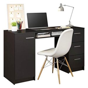 madesa home office computer writing desk with 3 drawers, 1 door and 1 storage shelf, plenty of space, wood, 30” h x 18” d x 53” w – black