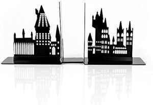 harry potter hogwarts castle metal bookends | die cut metal bookends with hogwarts castle silhouette glow in the dark design | ideal for harry potter book collections & more