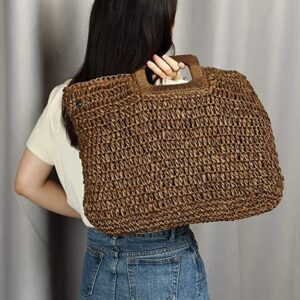 Comeon Natural Straw Bag for Women, Hand Woven Casual Handle Handbags Tote Bag For Daily Use Beach Travel (Deep coffee color)