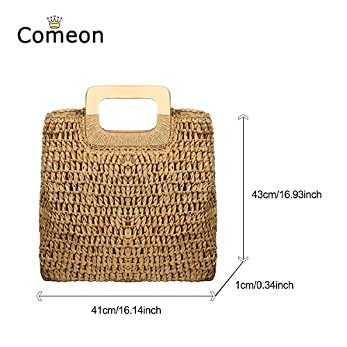 Comeon Natural Straw Bag for Women, Hand Woven Casual Handle Handbags Tote Bag For Daily Use Beach Travel (Deep coffee color)
