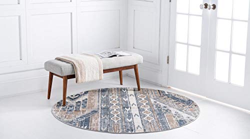 Rugs.com Oregon Collection Rug – 7 Ft Round Navy Blue Low-Pile Rug Perfect for Kitchens, Dining Rooms