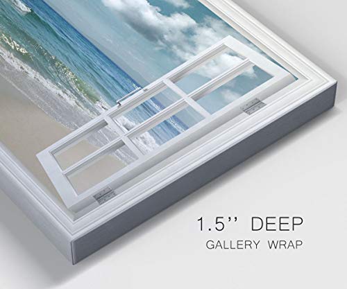 Renditions Gallery Canvas Nature Wall Art Home Paintings & Prints Artwork Cloudy Ocean Beach Sky Glam Romantic Window View Modern Decorations for Dining Room Office Kitchen - 24"x36" LT21