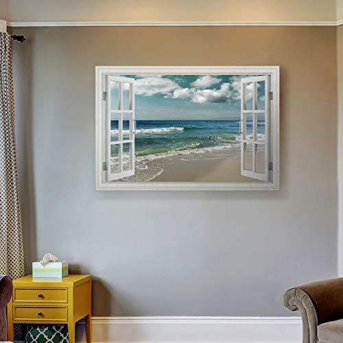 Renditions Gallery Canvas Nature Wall Art Home Paintings & Prints Artwork Cloudy Ocean Beach Sky Glam Romantic Window View Modern Decorations for Dining Room Office Kitchen - 24"x36" LT21