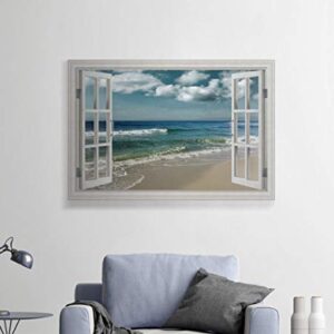 Renditions Gallery Canvas Nature Wall Art Home Paintings & Prints Artwork Cloudy Ocean Beach Sky Glam Romantic Window View Modern Decorations for Dining Room Office Kitchen - 24"x36" LT21