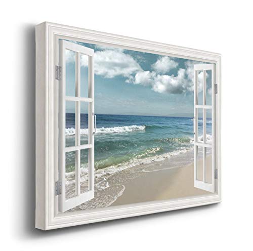 Renditions Gallery Canvas Nature Wall Art Home Paintings & Prints Artwork Cloudy Ocean Beach Sky Glam Romantic Window View Modern Decorations for Dining Room Office Kitchen - 24"x36" LT21