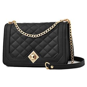 travistar crossbody bags for women small handbags pu leather shoulder bag ladies quilted purse evening bag fashion clutch satchels sling bag with gold chain strap, black