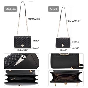 Travistar Crossbody Bags for Women Small Handbags PU Leather Shoulder Bag Ladies Quilted Purse Evening Bag Fashion Clutch Satchels Sling Bag with Gold Chain Strap, Black